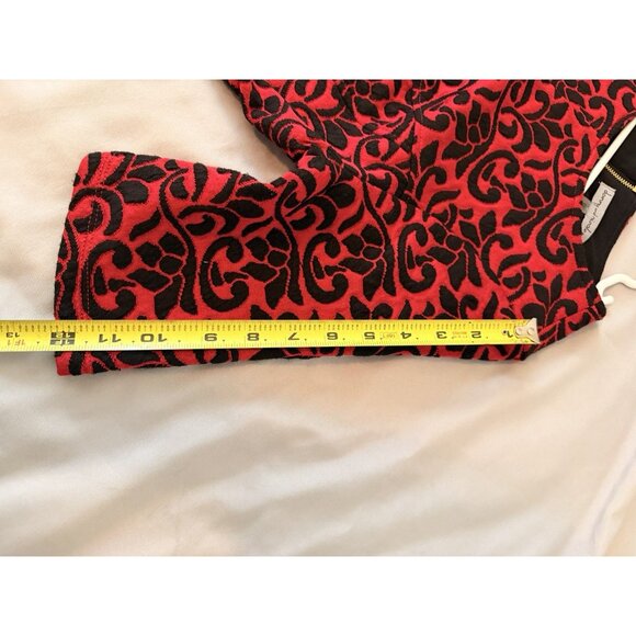 Danny & Nicole Fit & Flare Dress Women’s 12 Red Black Jacquard Knit Half Sleeve - Picture 3 of 9